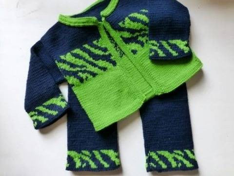 Strickanleitung * Baby-Anzug "Tiger" * Strickjacke, Strickhose in 3 Größen